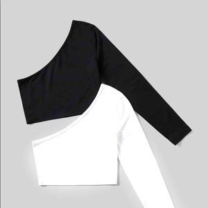 Solid Colors Black and White Off the Shoulder Crop Top